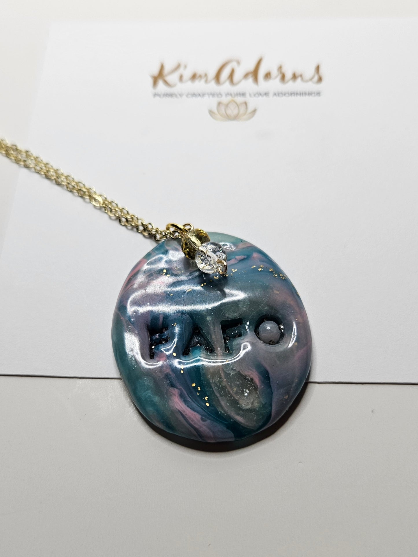 FAFO gold swirl Murano clay pendant