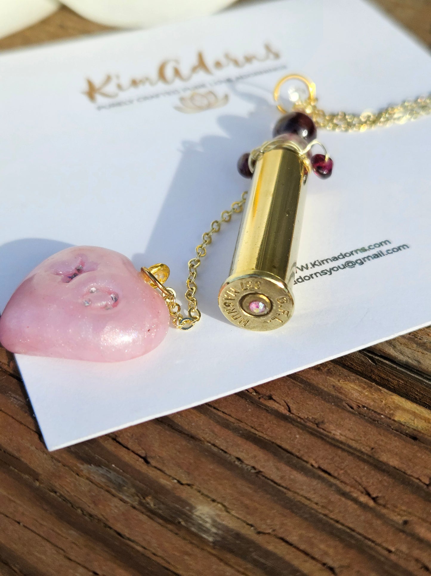 Pink heart loaded  chamber pendant