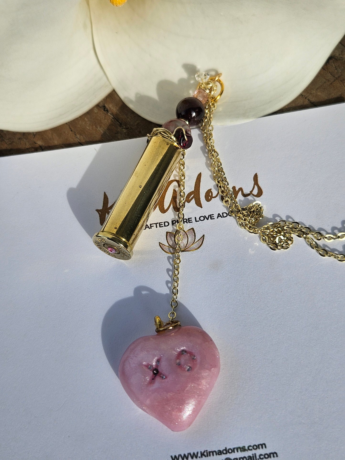 Pink heart loaded  chamber pendant
