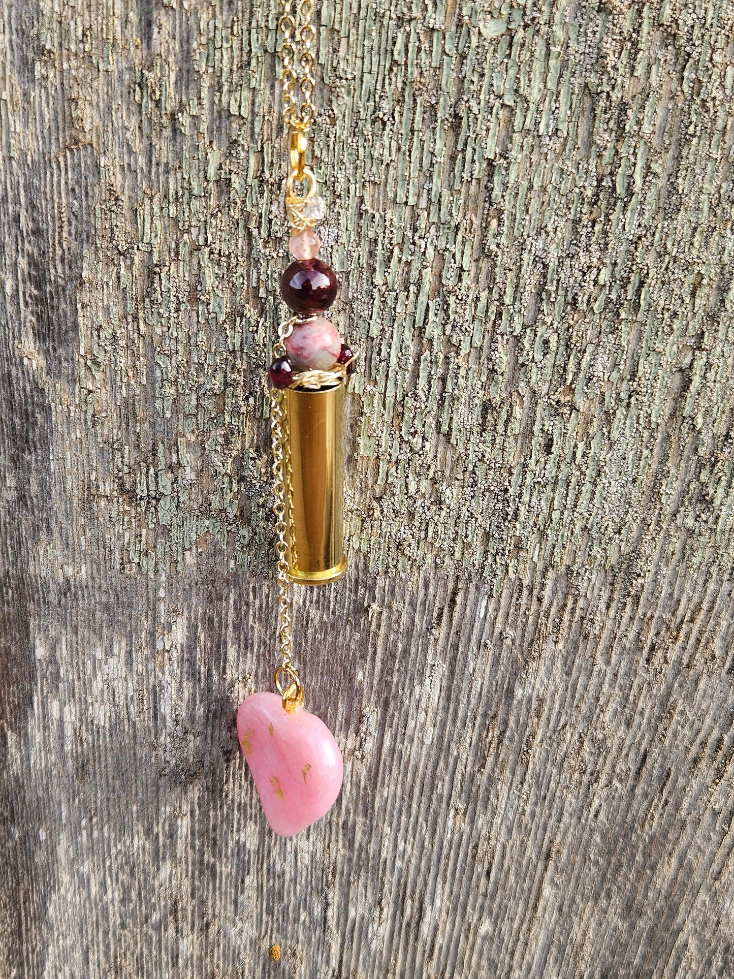 Pink heart loaded  chamber pendant