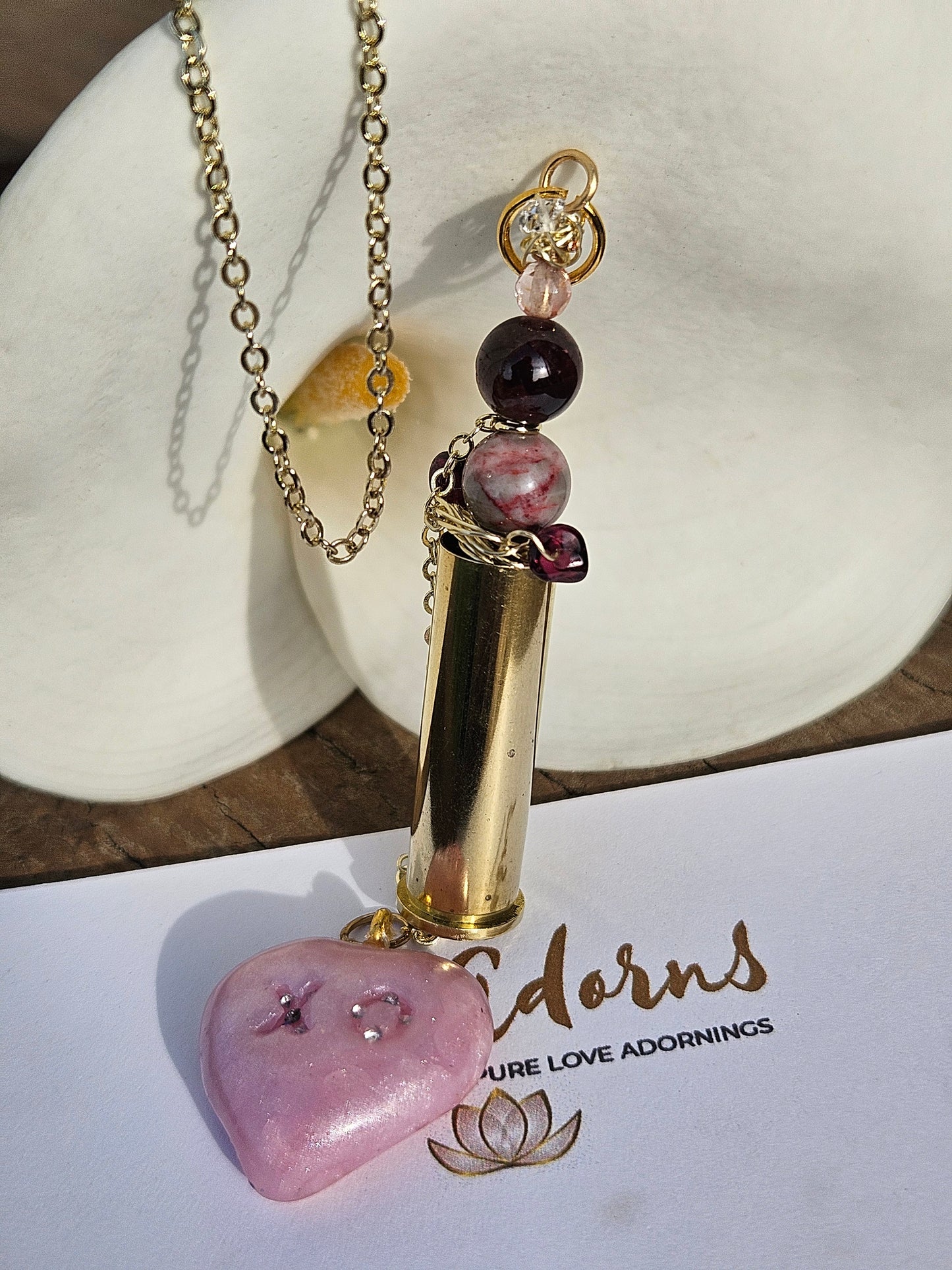 Pink heart loaded  chamber pendant