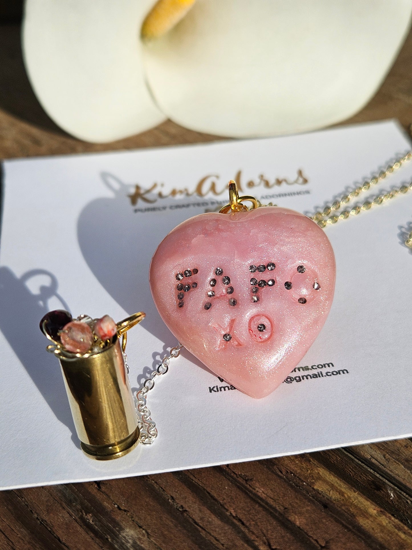 FAFO PInk heart  chamber pendant