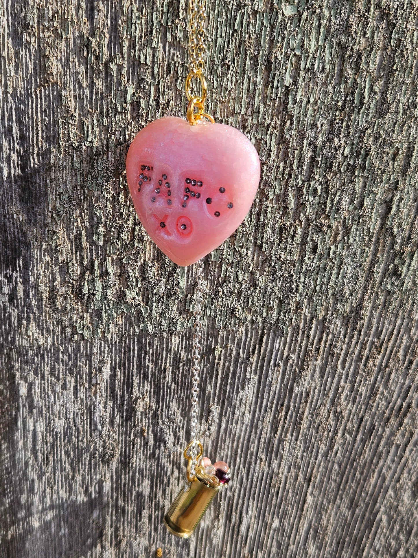 FAFO PInk heart  chamber pendant