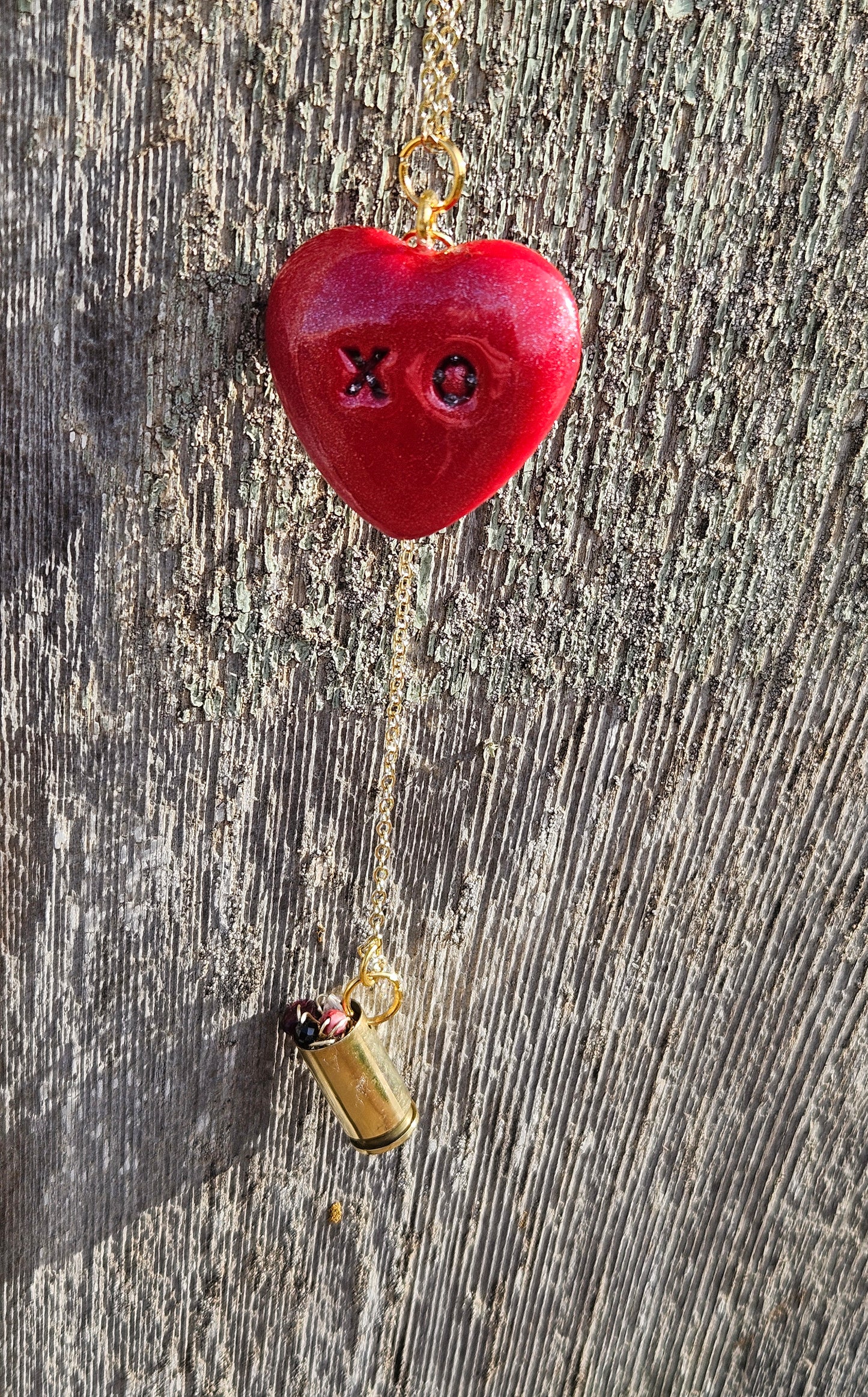 Red XO heart  chamber pendant