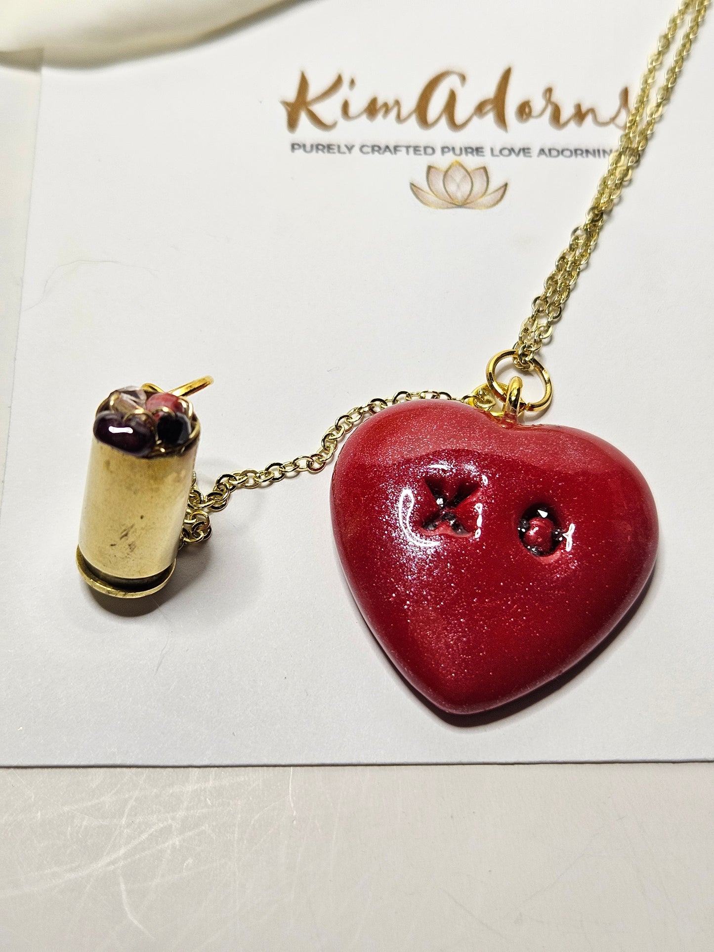 Red XO heart  chamber pendant
