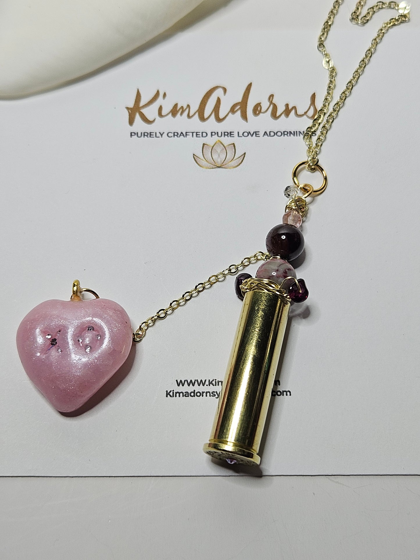 Pink heart loaded  chamber pendant
