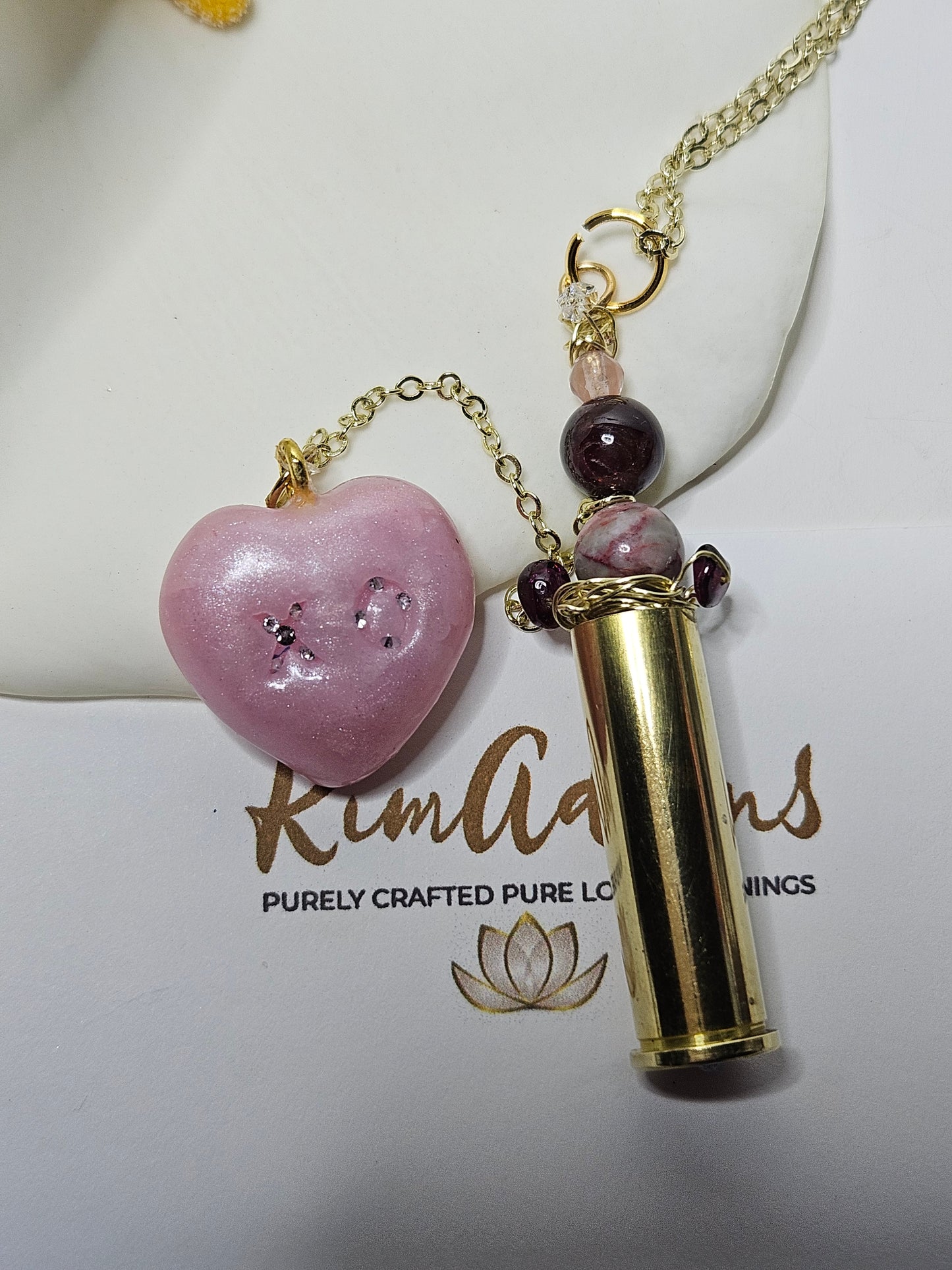 Pink heart loaded  chamber pendant