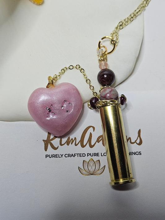 Pink heart loaded  chamber pendant
