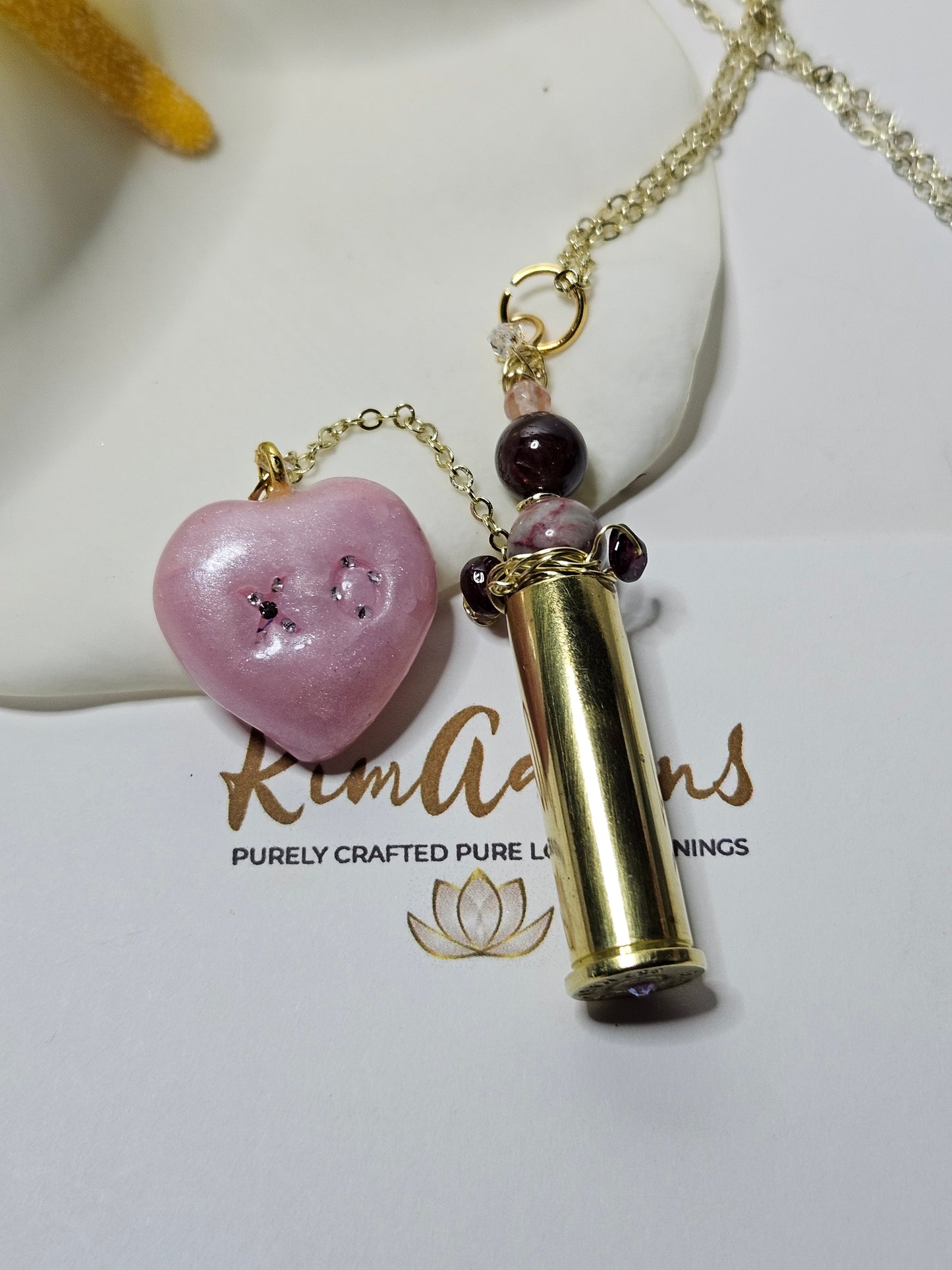 Pink heart loaded  chamber pendant