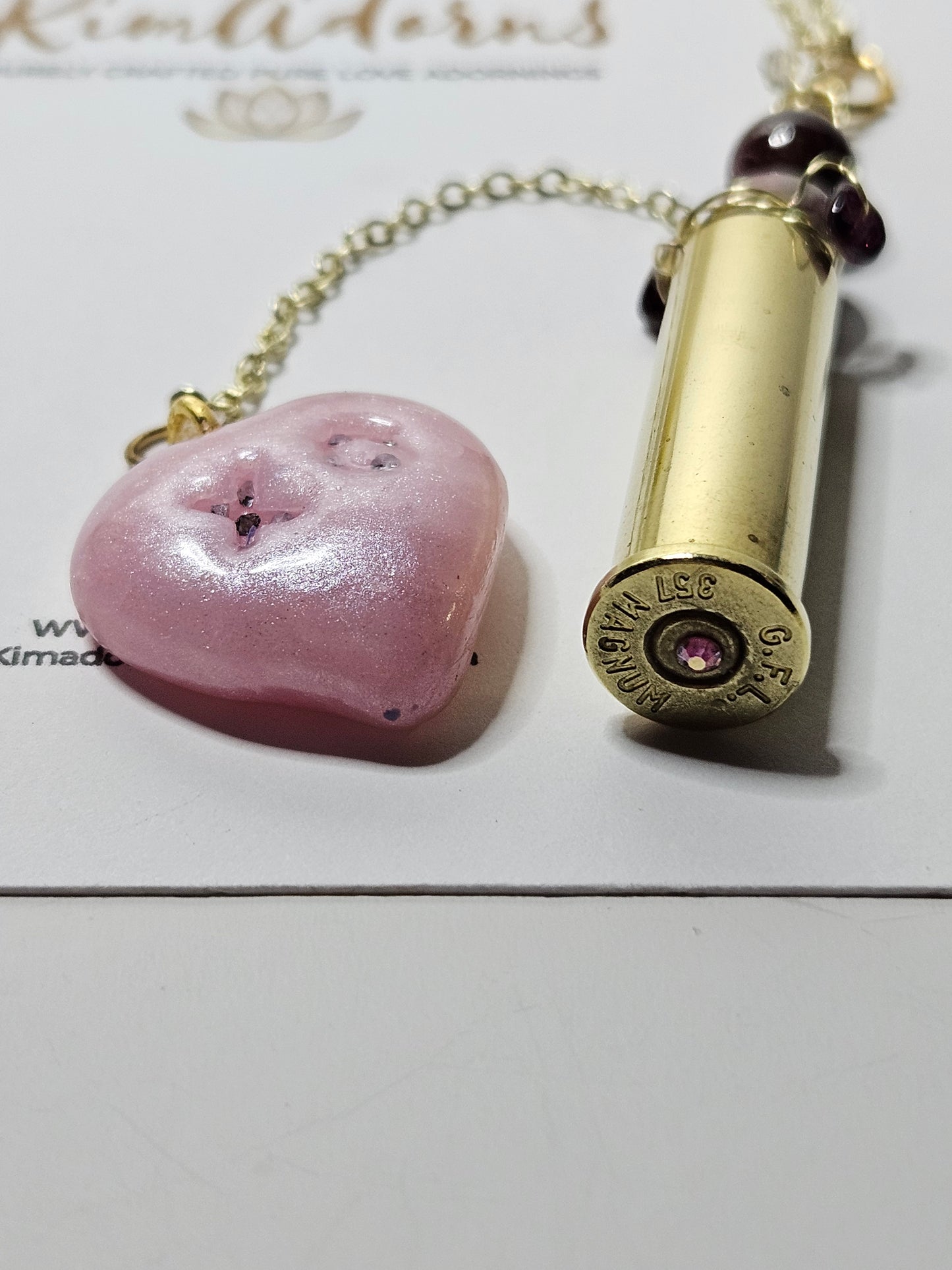 Pink heart loaded  chamber pendant
