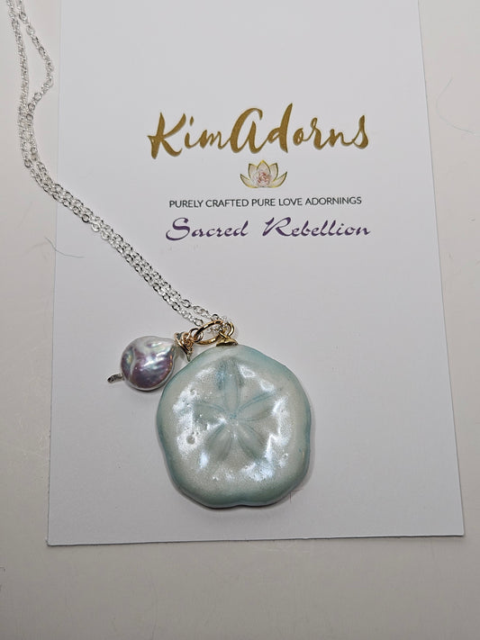 Seafoam Tide Ocean Peal Sea Biscuit Talisman Necklace