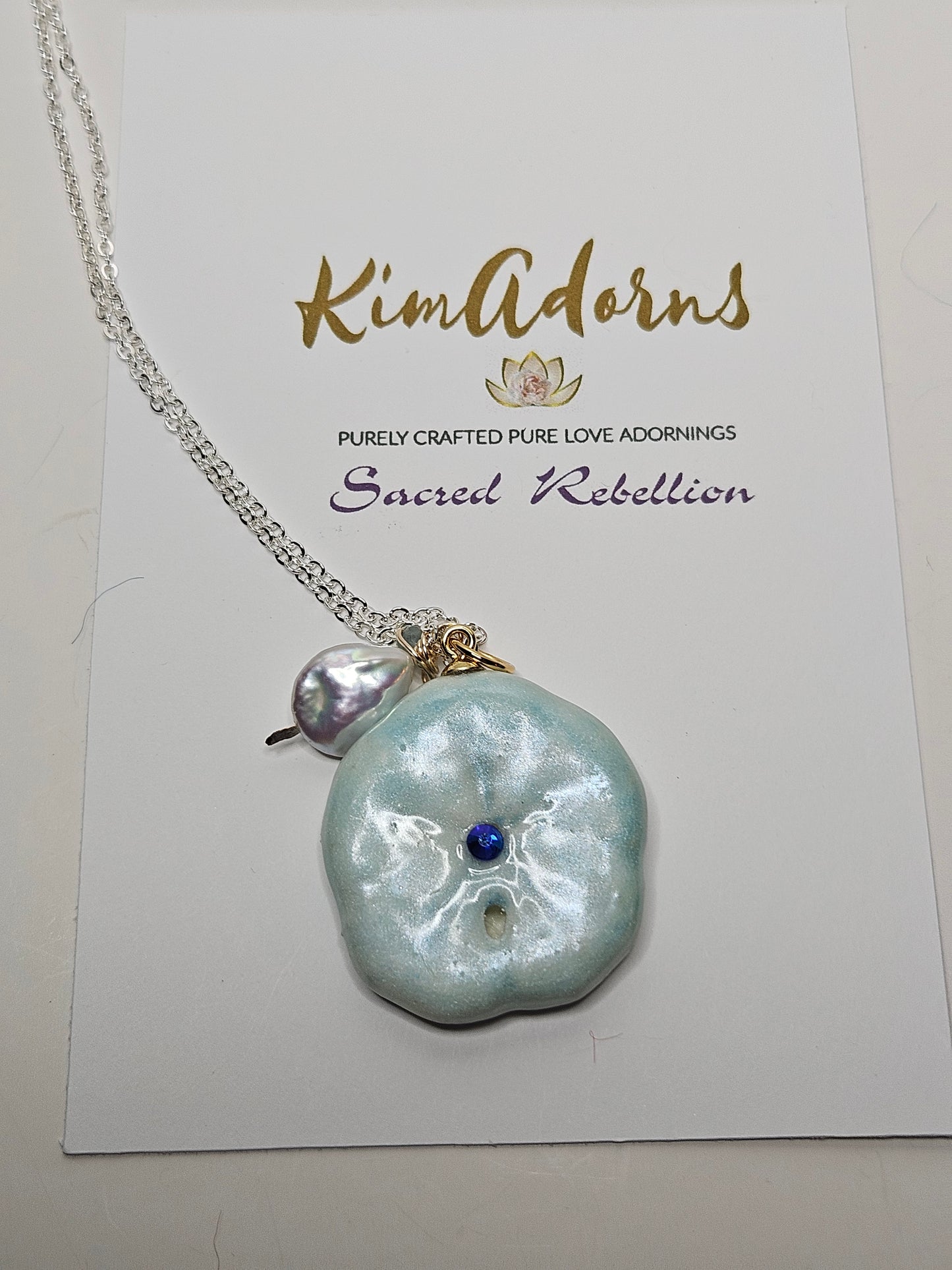 Seafoam Tide Ocean Peal Sea Biscuit Talisman Necklace
