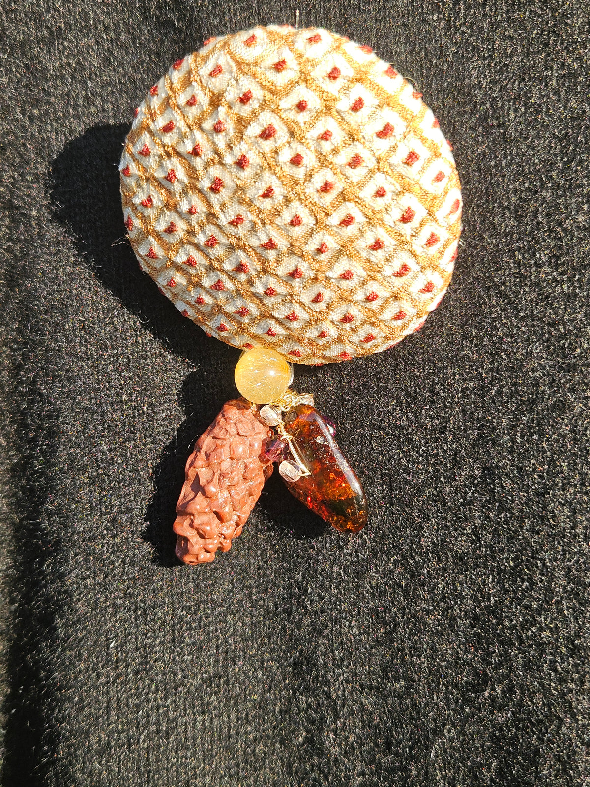 Brown Shibori Holly Amber Pinecone Brooch