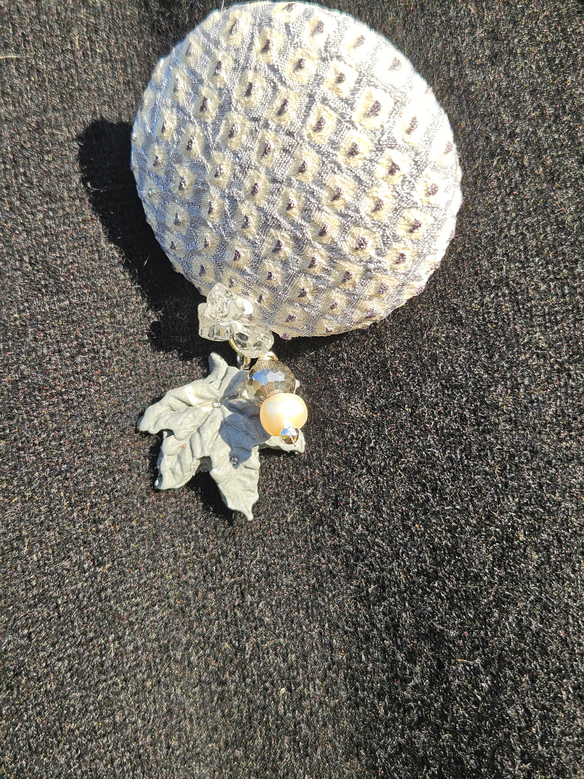 Silver Grey Pearl Shibori Maple Leaf Brooch