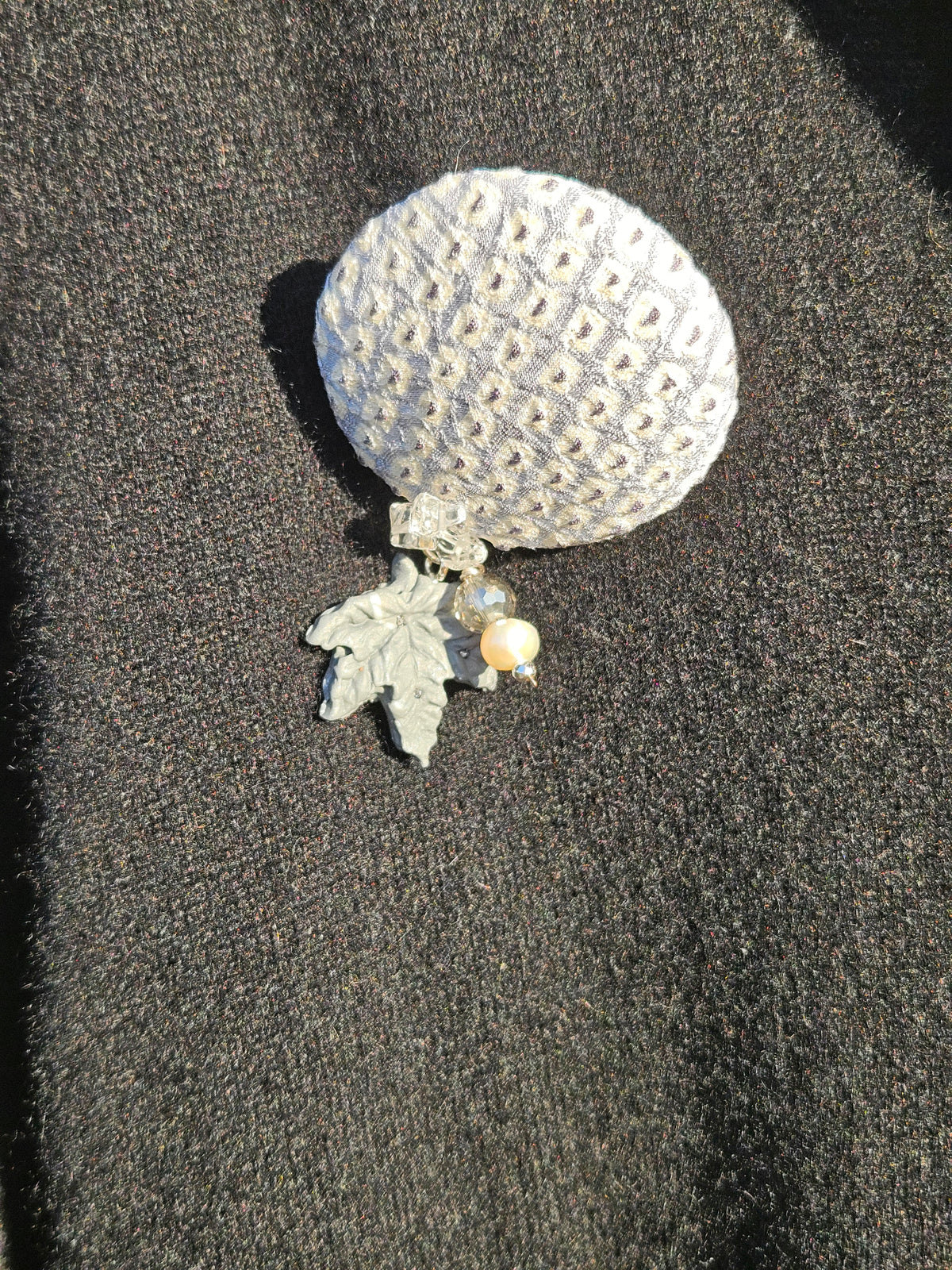 Silver Grey Pearl Shibori Maple Leaf Brooch