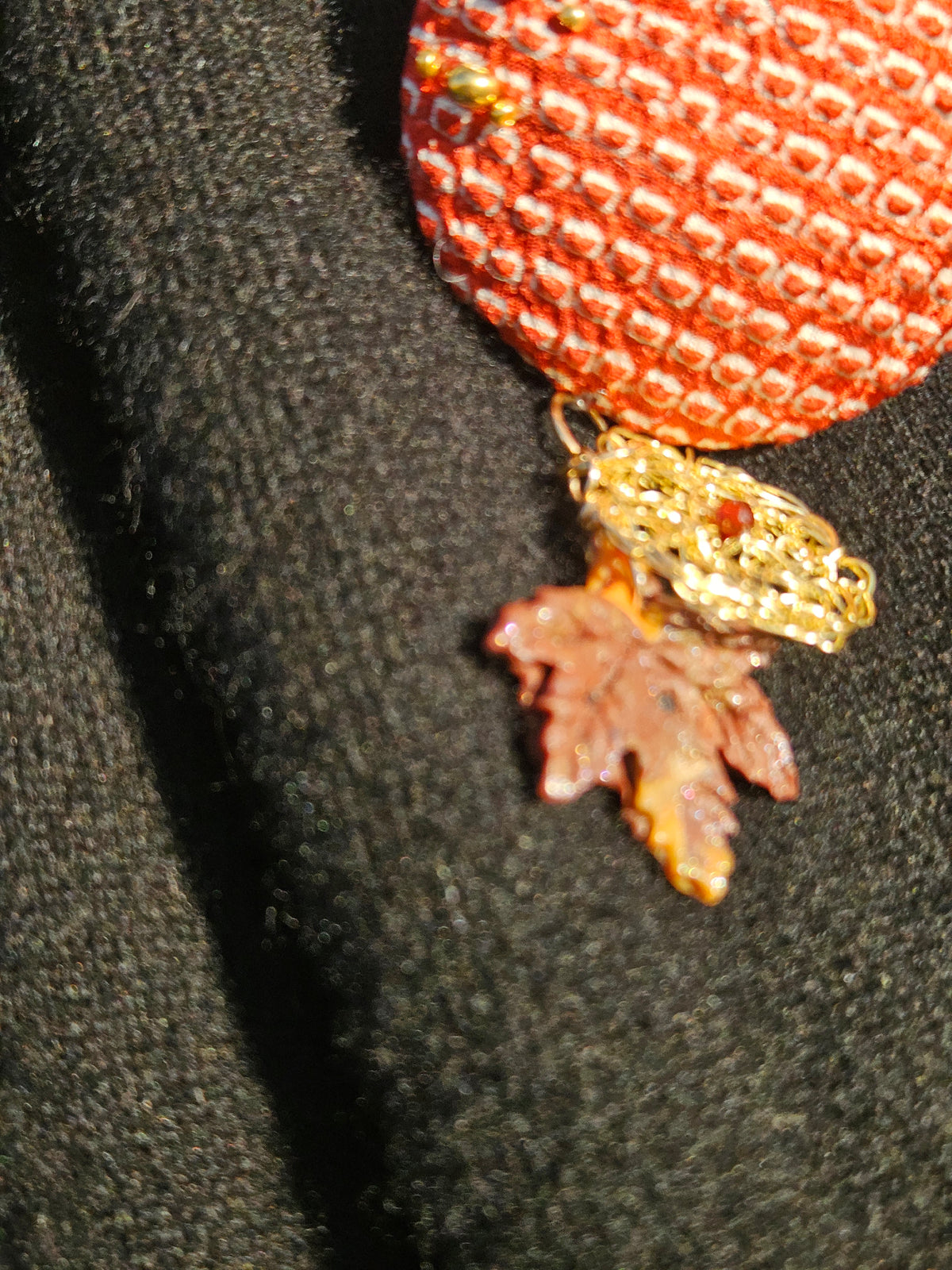 Brick Red Shibori Maple leaf brooch