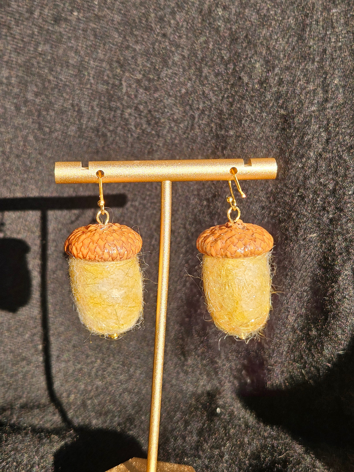 Heirloom wool acorn earrings