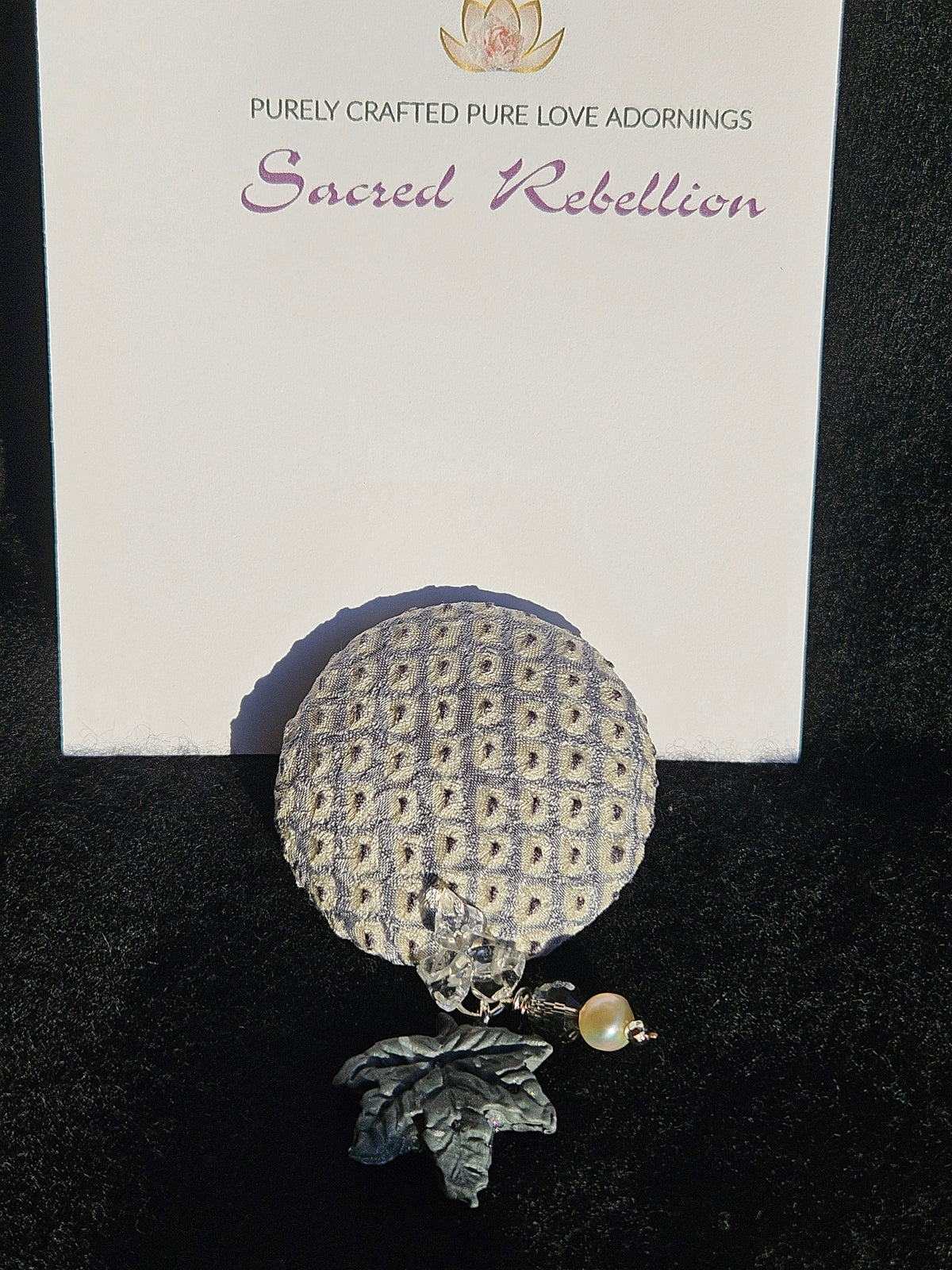 Silver Grey Pearl Shibori Maple Leaf Brooch