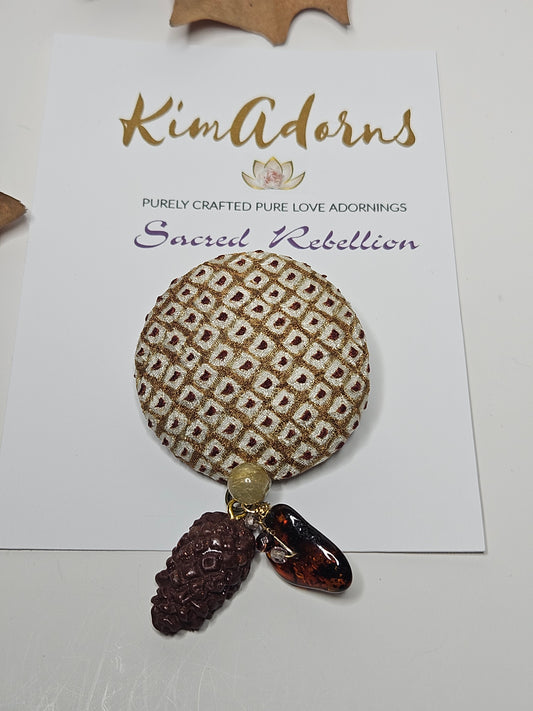 Brown Shibori Holly Amber Pinecone Brooch