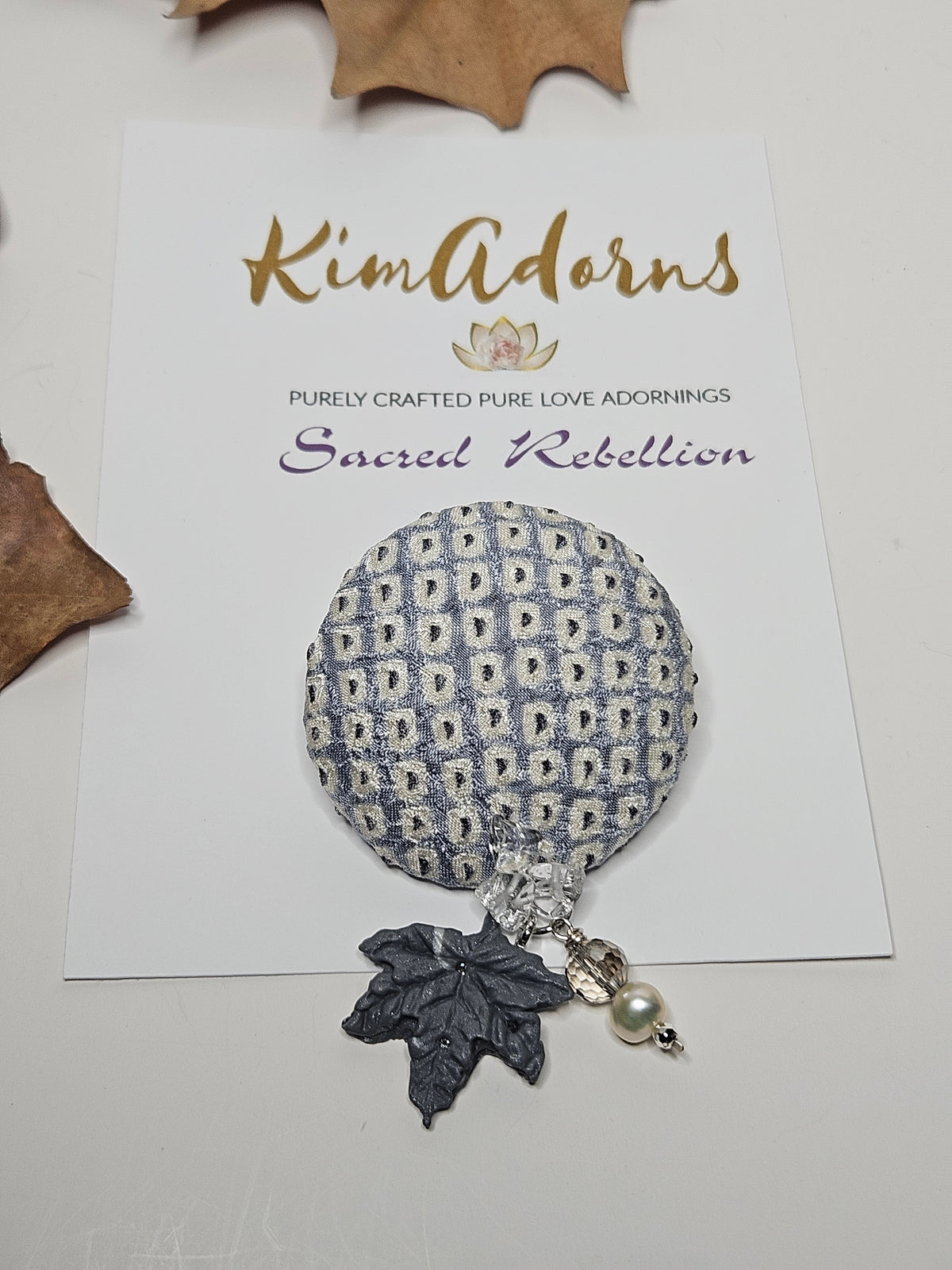 Silver Grey Pearl Shibori Maple Leaf Brooch