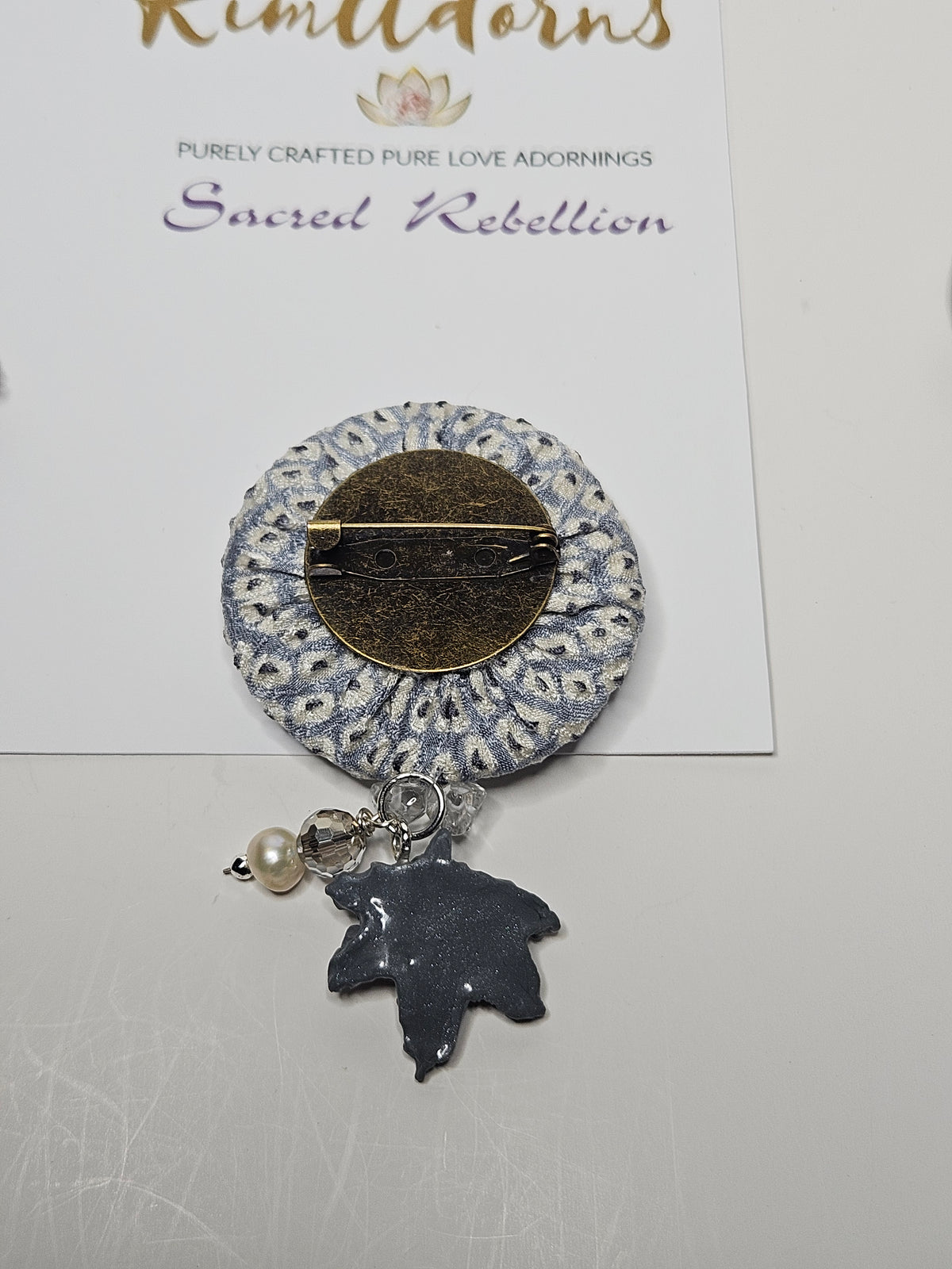 Silver Grey Pearl Shibori Maple Leaf Brooch