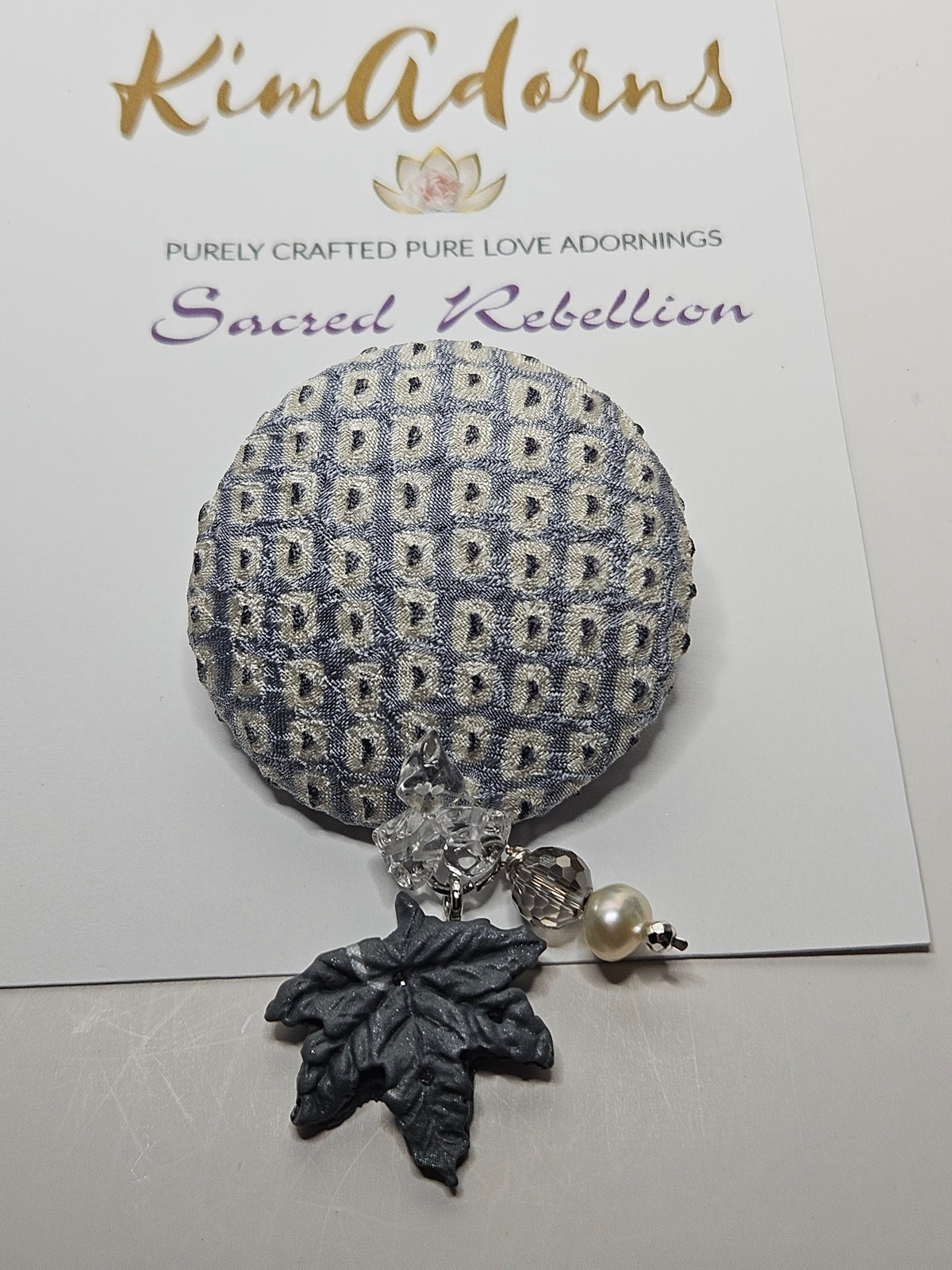 Silver Grey Pearl Shibori Maple Leaf Brooch