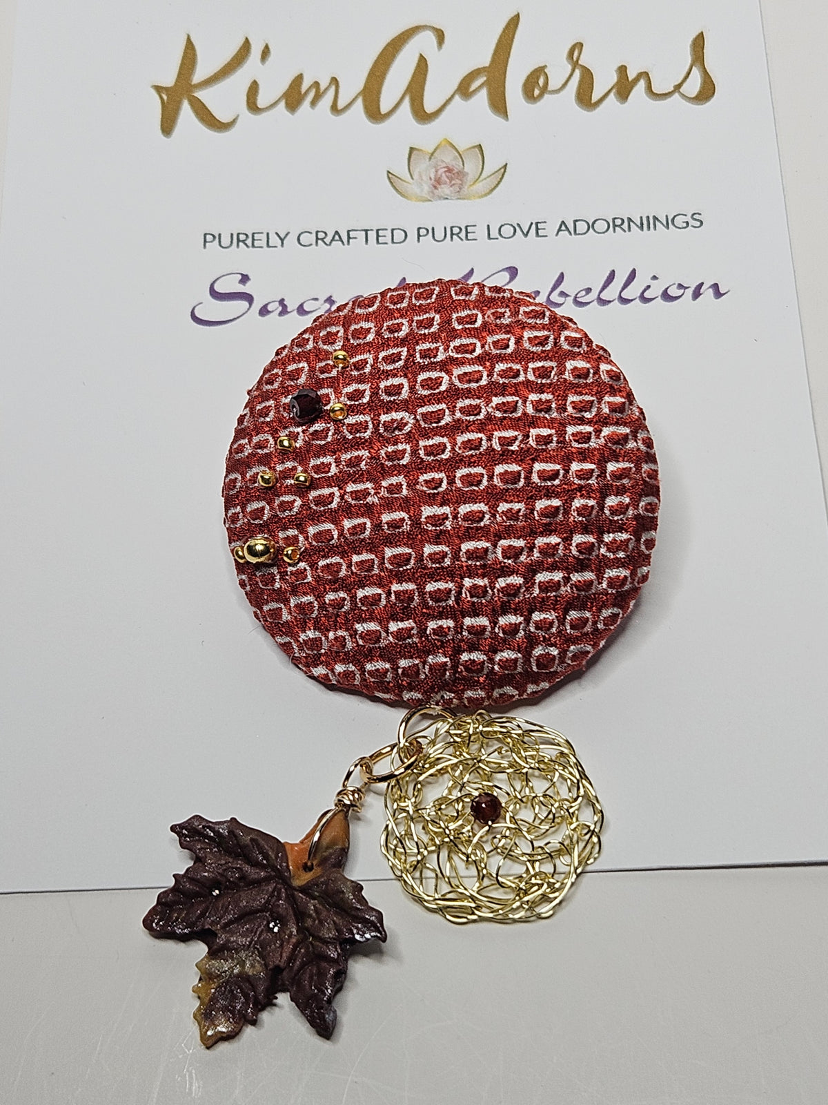 Brick Red Shibori Maple leaf brooch