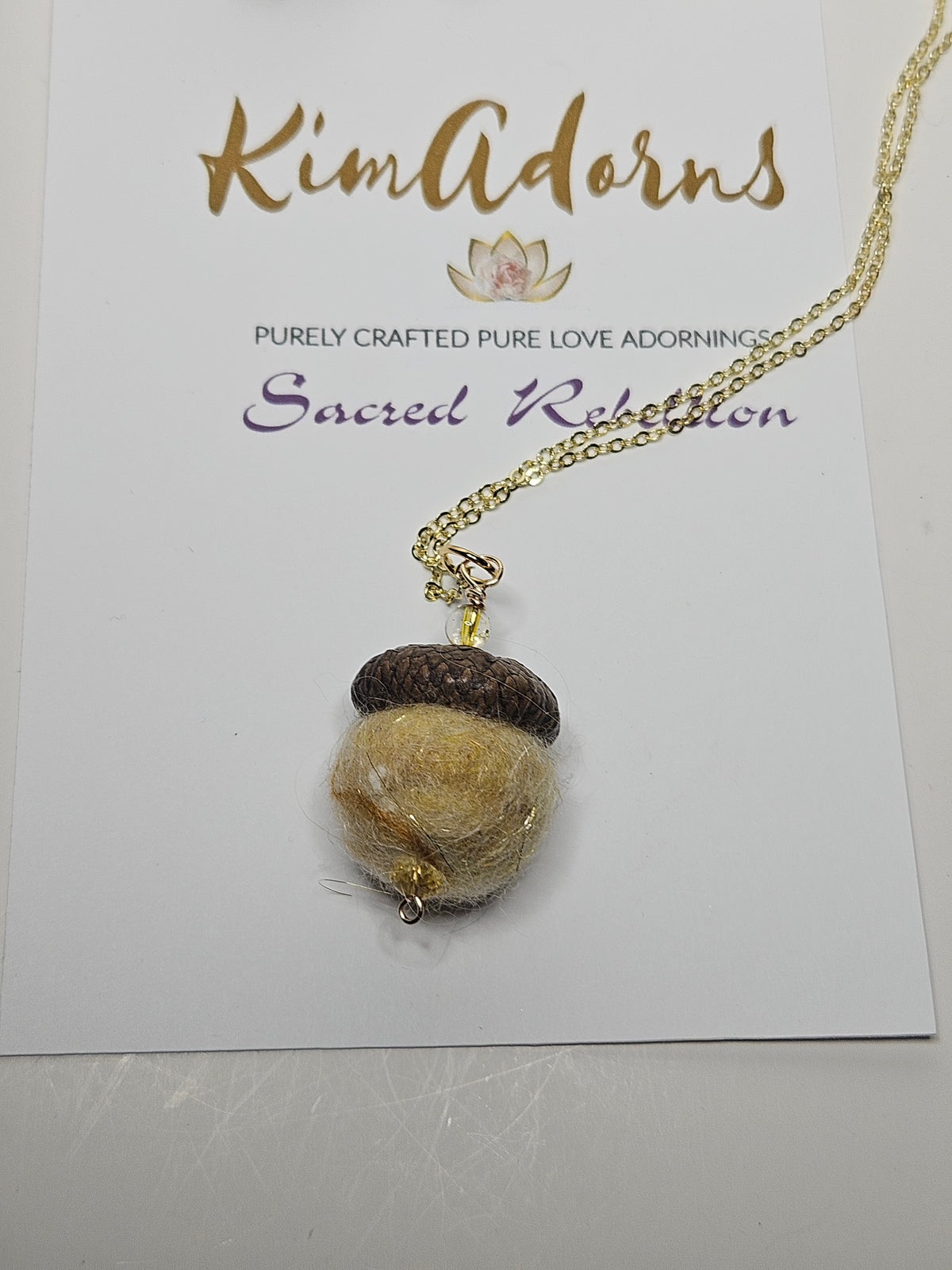 Acorn wool  talisman pendant