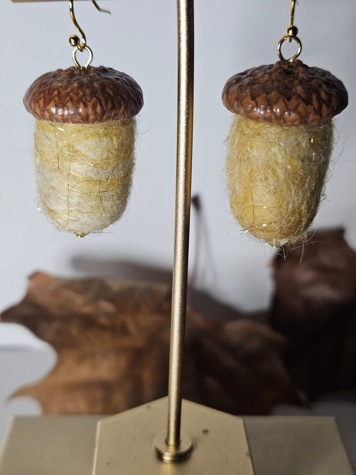 Heirloom wool acorn earrings