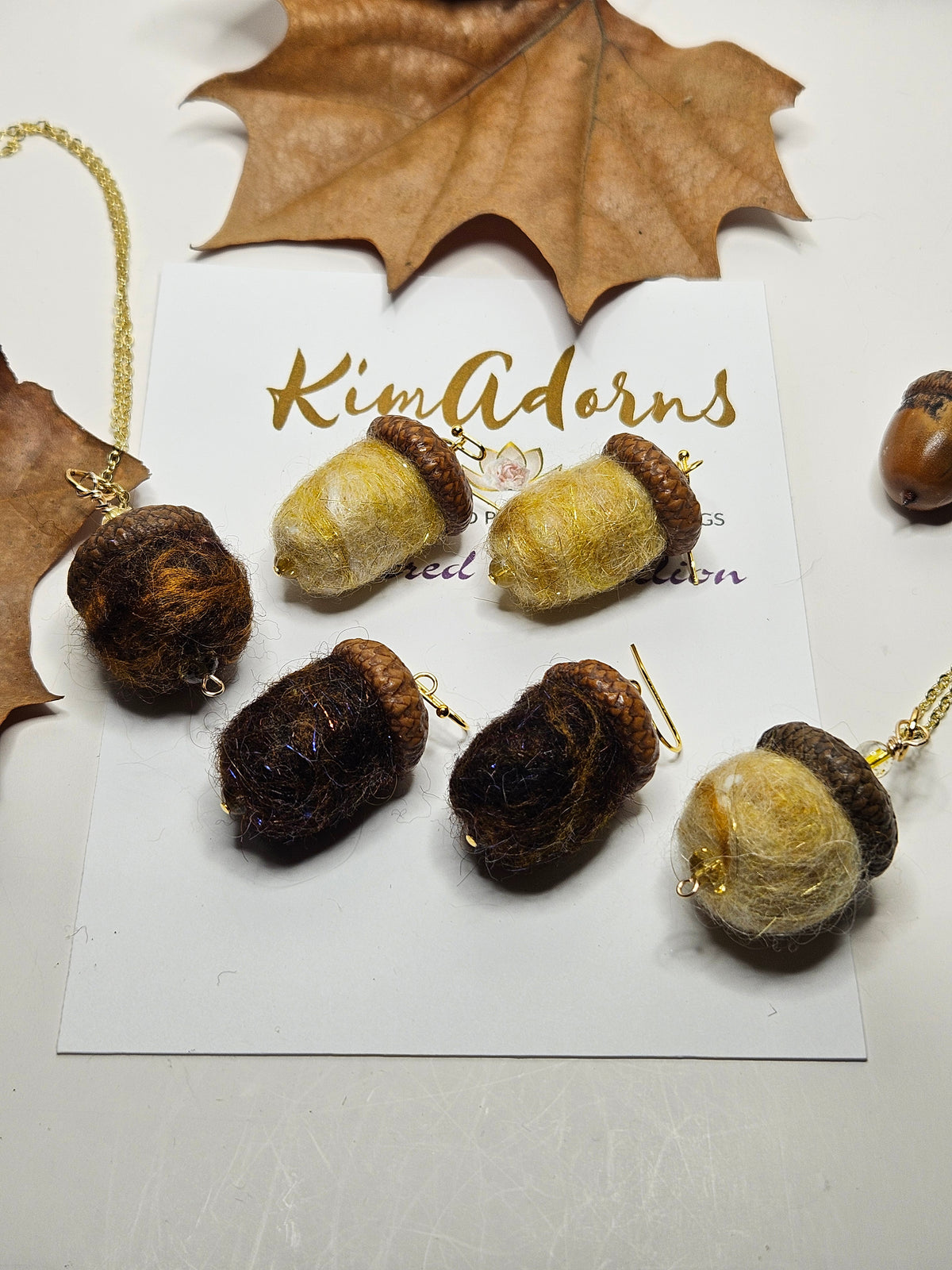 Heirloom wool acorn earrings