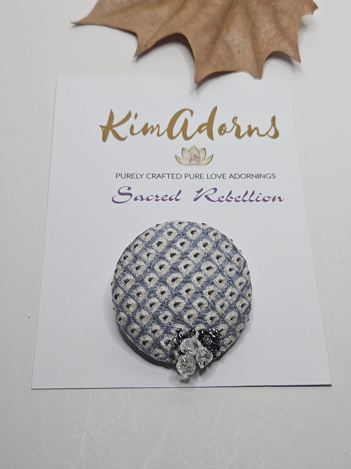 Silver Gray Shibori Rock Crystal Brooch