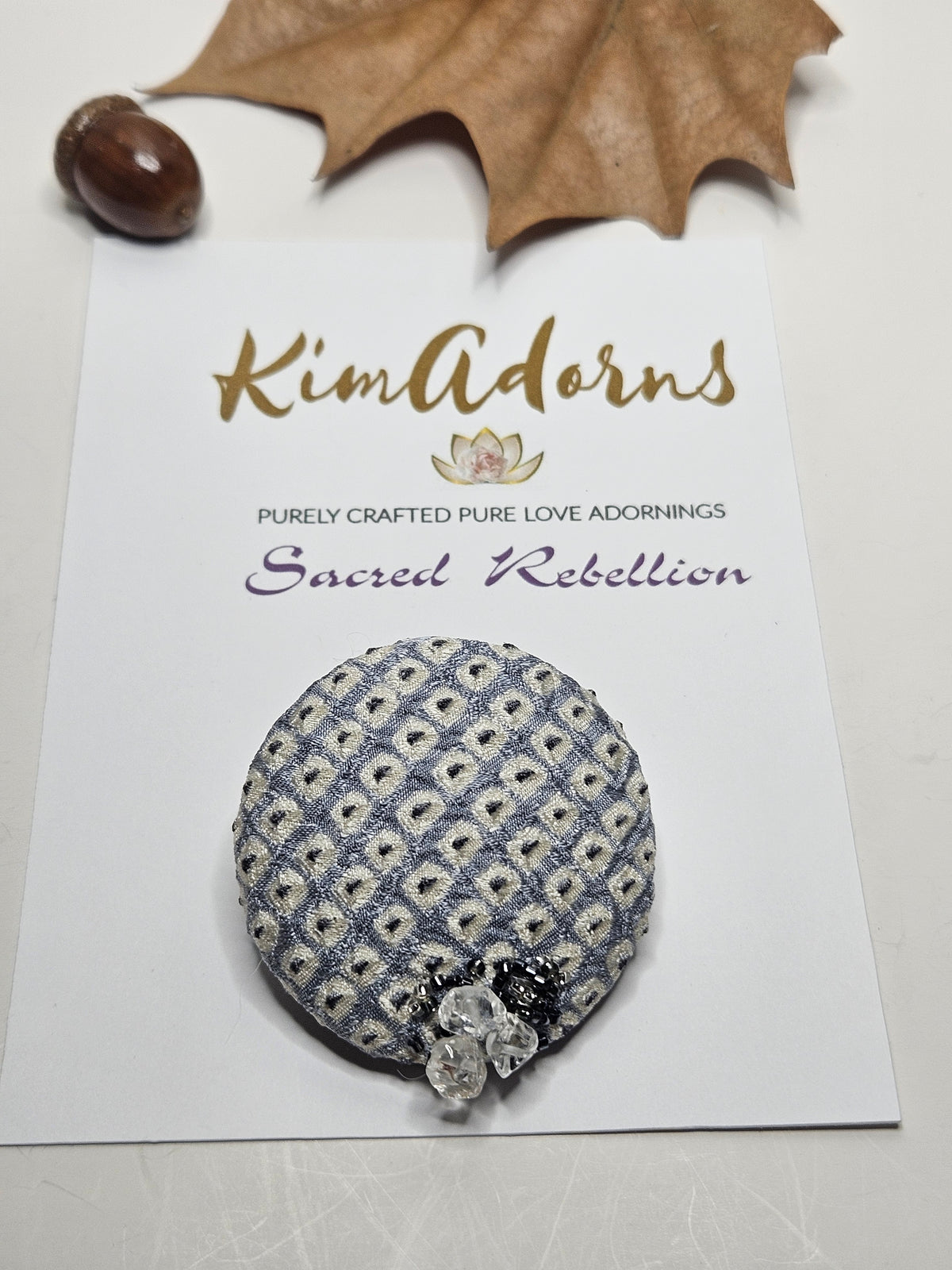 Silver Gray Shibori Rock Crystal Brooch
