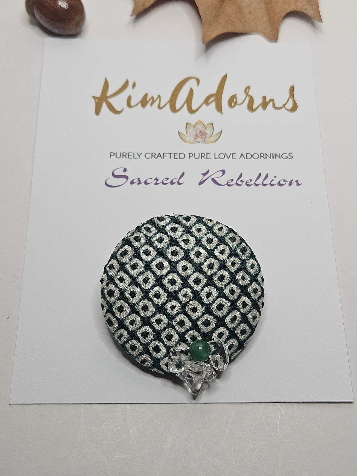 Pine Green Shibori Adventurine Brooch